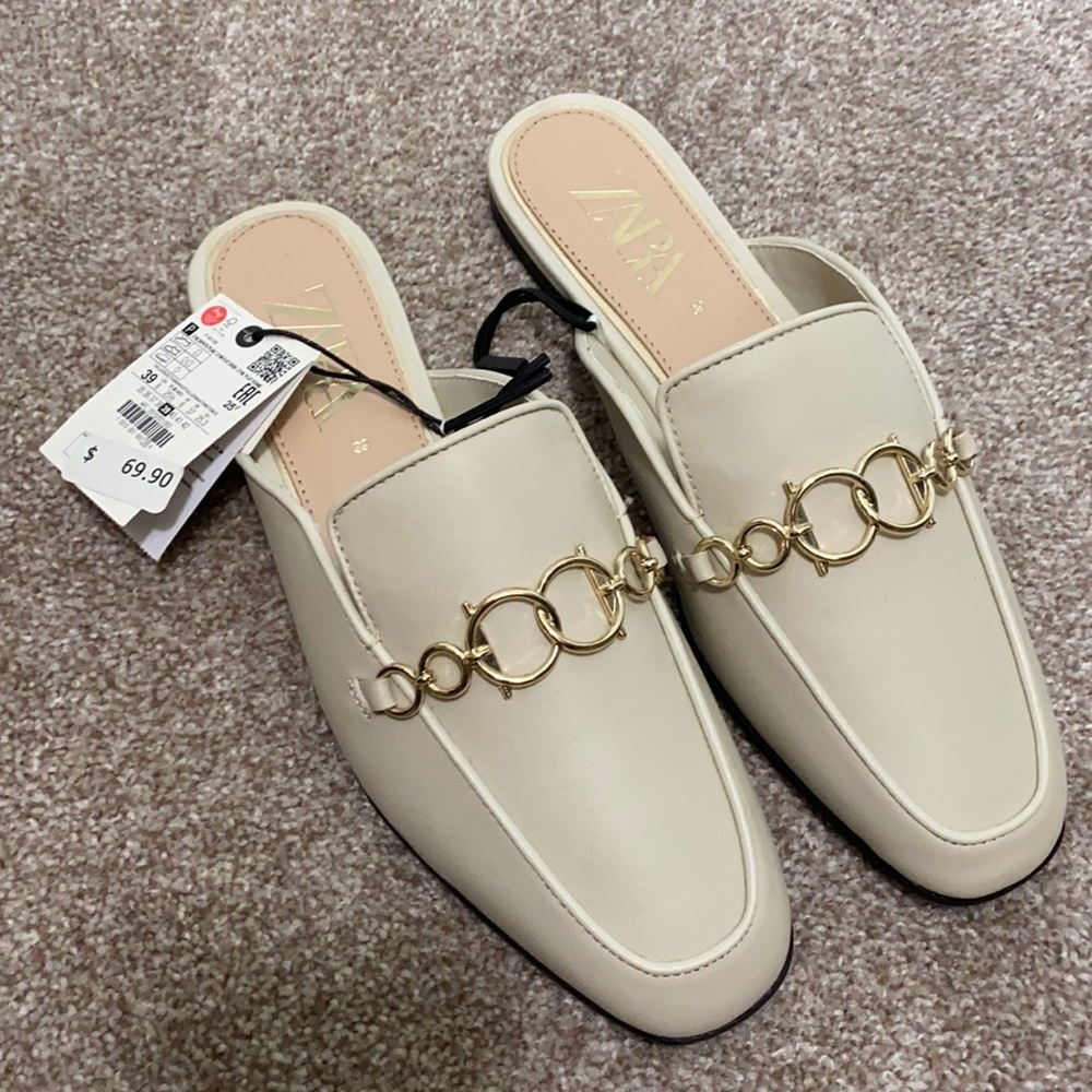 Zara tan/cream leather mules (with tags) Never Used